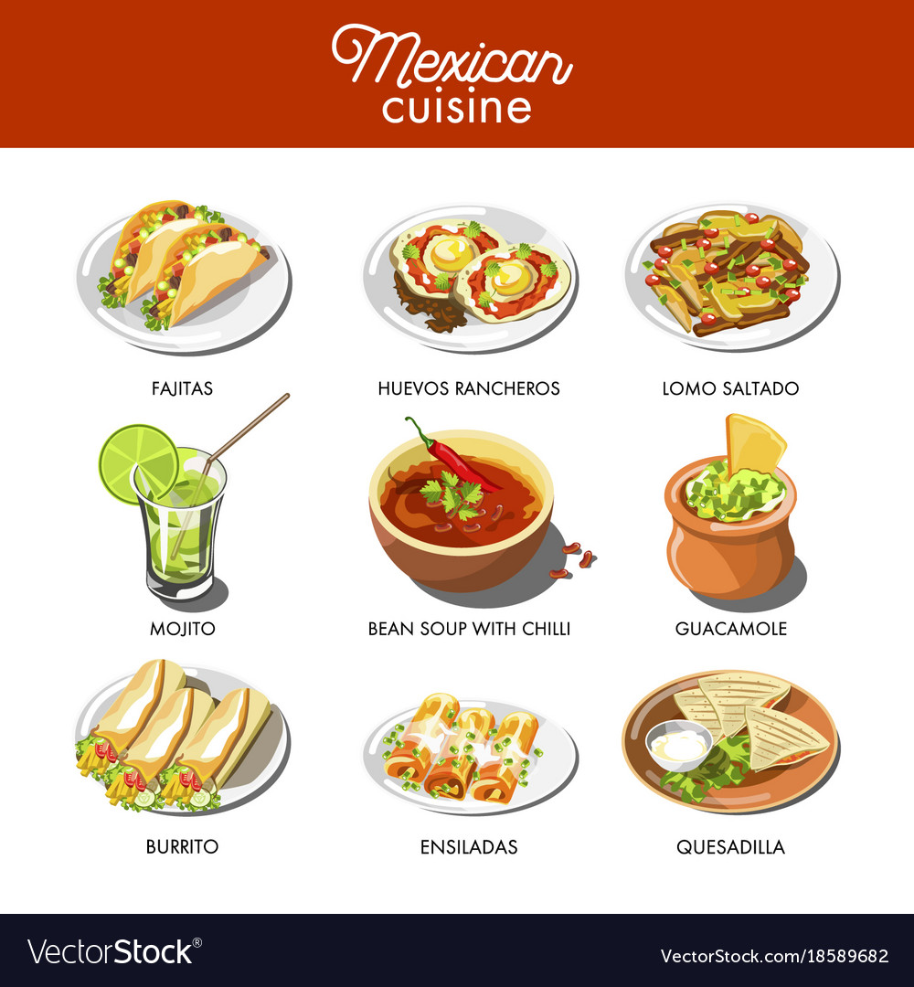 Mexican Food Cuisine Traditional Dishes Of Meal Vector 18589682 