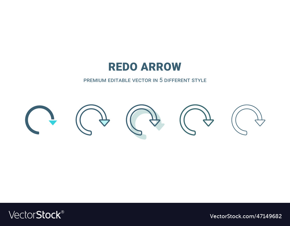 Redo arrow icon in 5 different style outline vector image Redo arrow icon in 5 different style outline