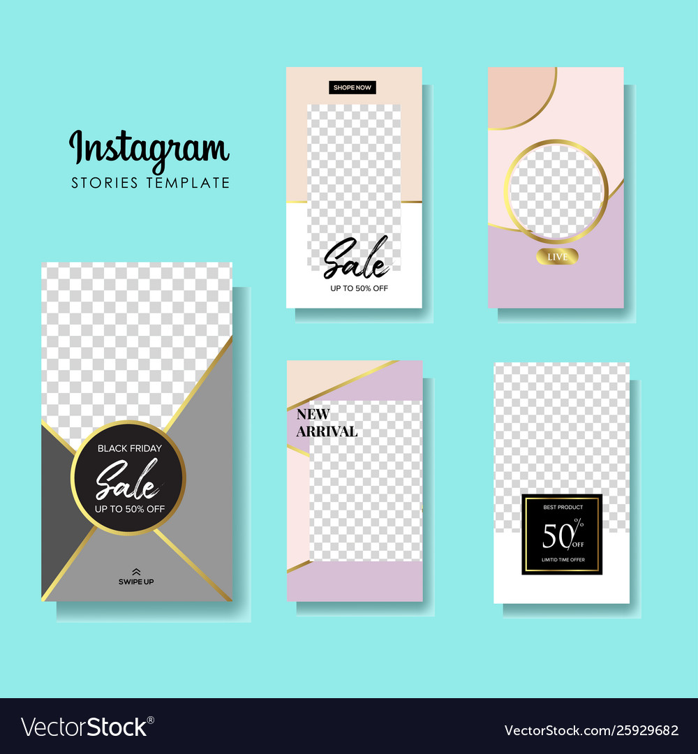 Set Instagram Stories Sale Banner Background Vector Image