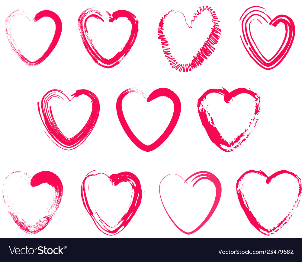 Set of different brush hearts isolated objects vector image Set of different brush hearts isolated objects