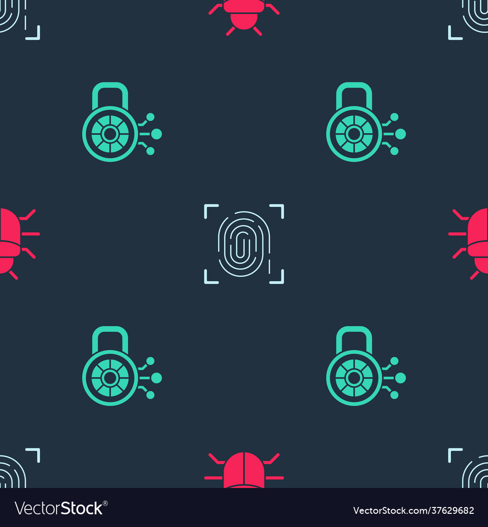 Set system bug fingerprint and cyber security vector image Set system bug fingerprint and cyber security