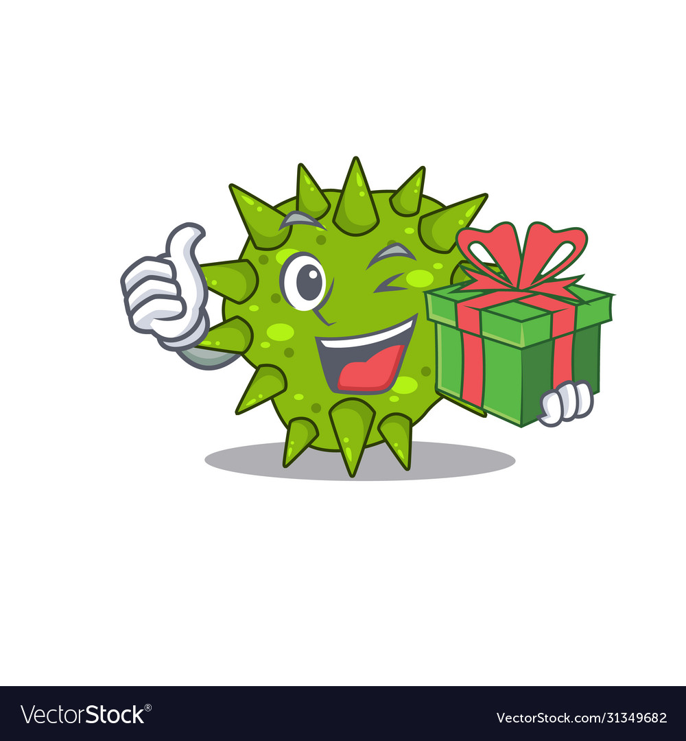 Smiling vibrio cholerae having a green gift box