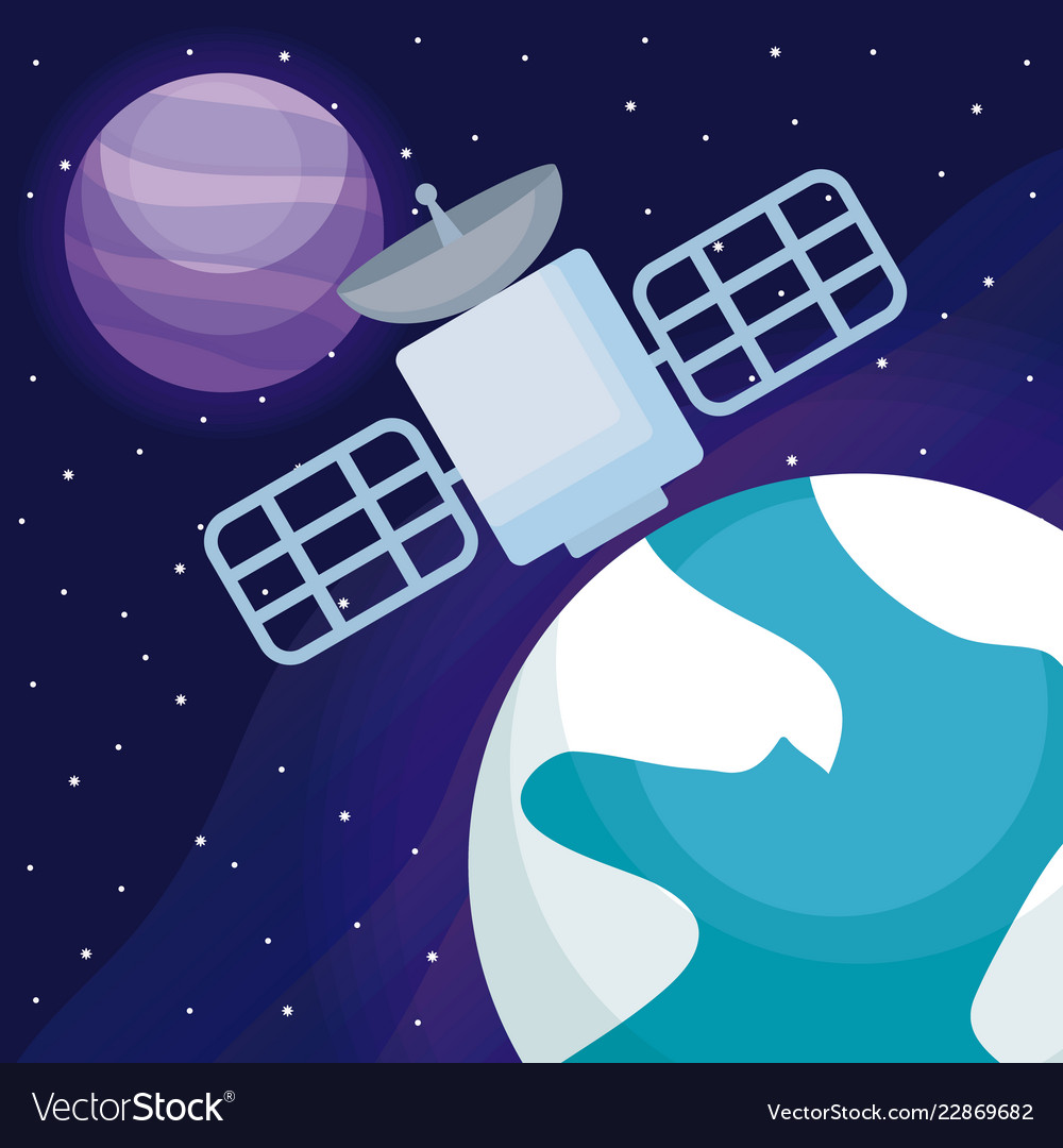 Space satellite with planet and world