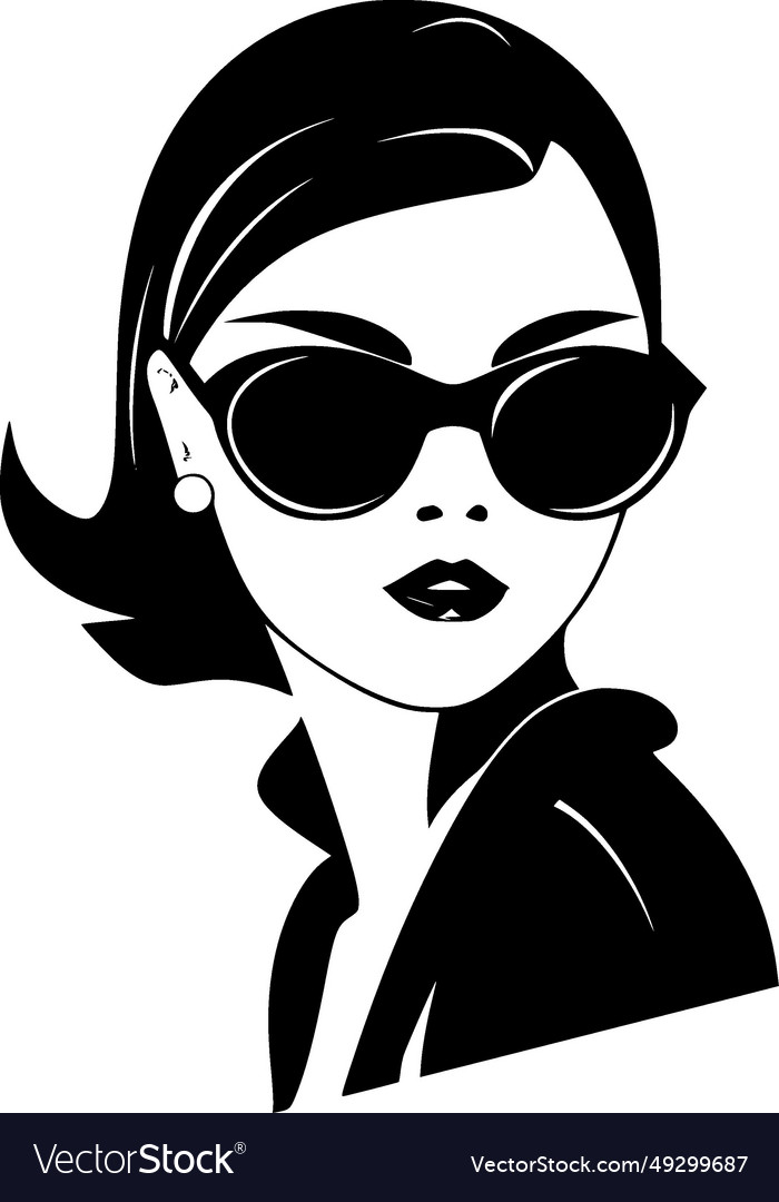 Fashion girl - black and white isolated icon