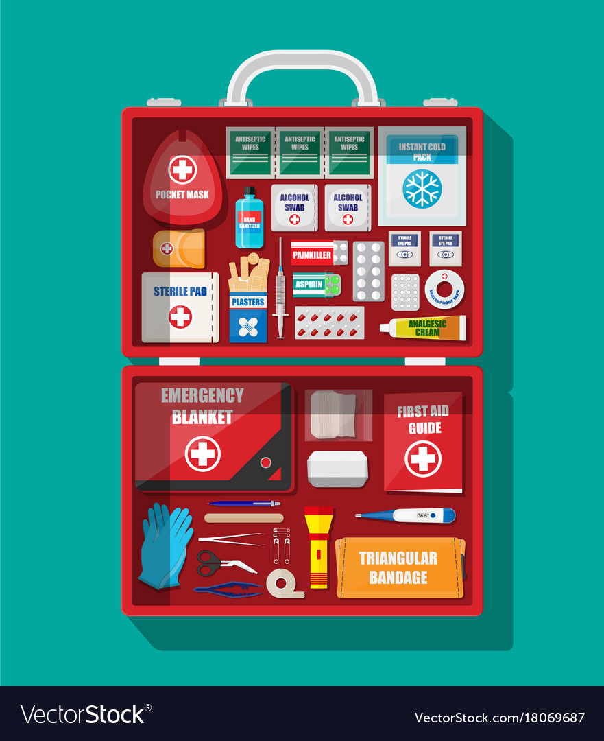 First aid kit with medical equipment