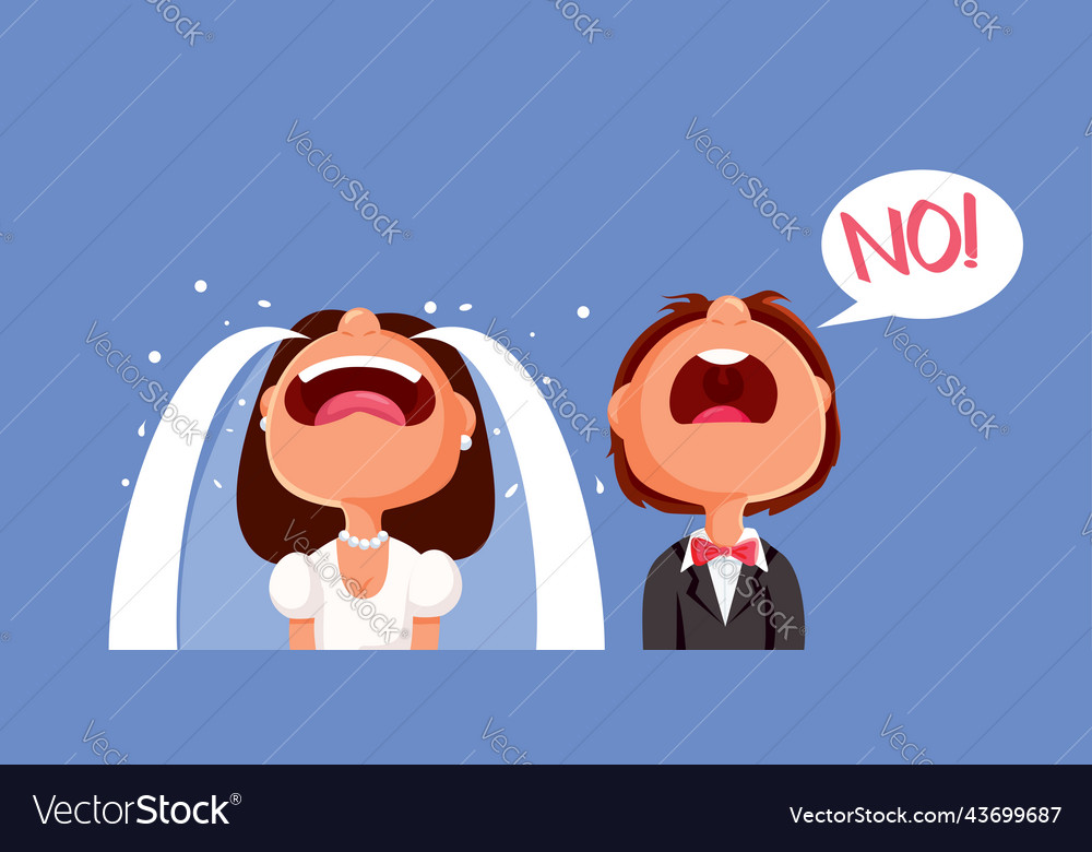 Groom refusing to marry his crying bride cartoon Vector Image