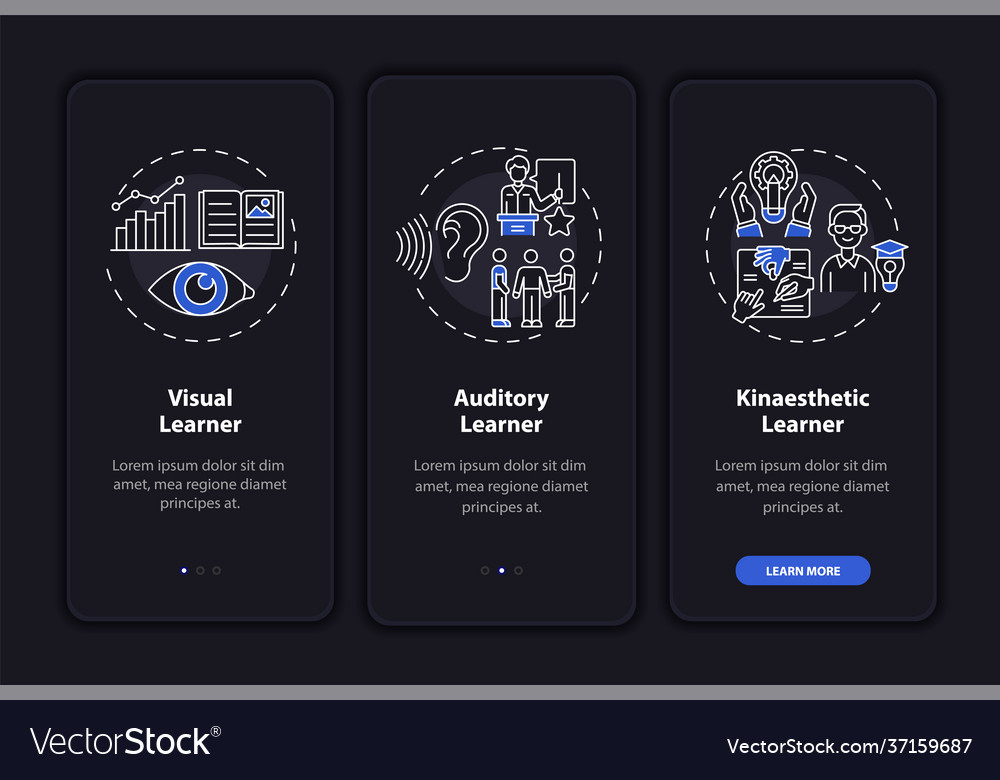 Learning styles onboarding mobile app page screen Vector Image Learning styles onboarding mobile app page screen