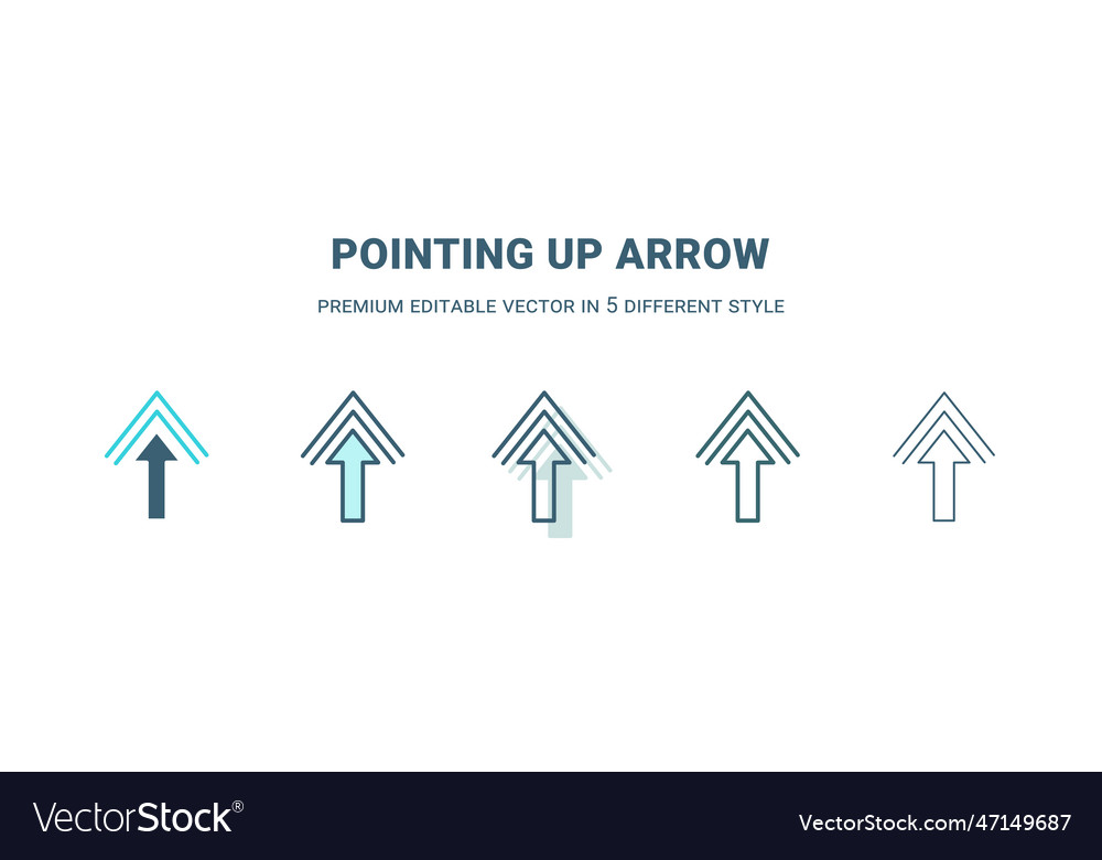 Pointing up arrow icon in 5 different style vector image Pointing up arrow icon in 5 different style