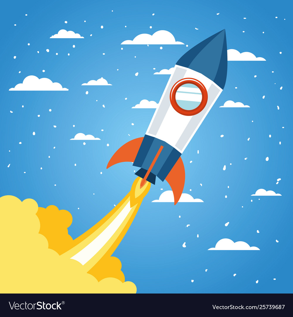 Rocket over clouds and pointed background design