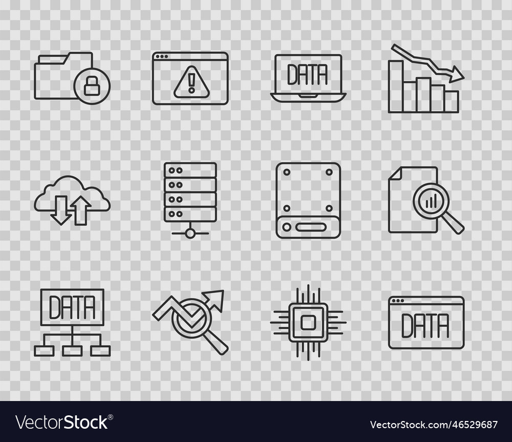Set line data analysis search folder vector image Set line data analysis search folder