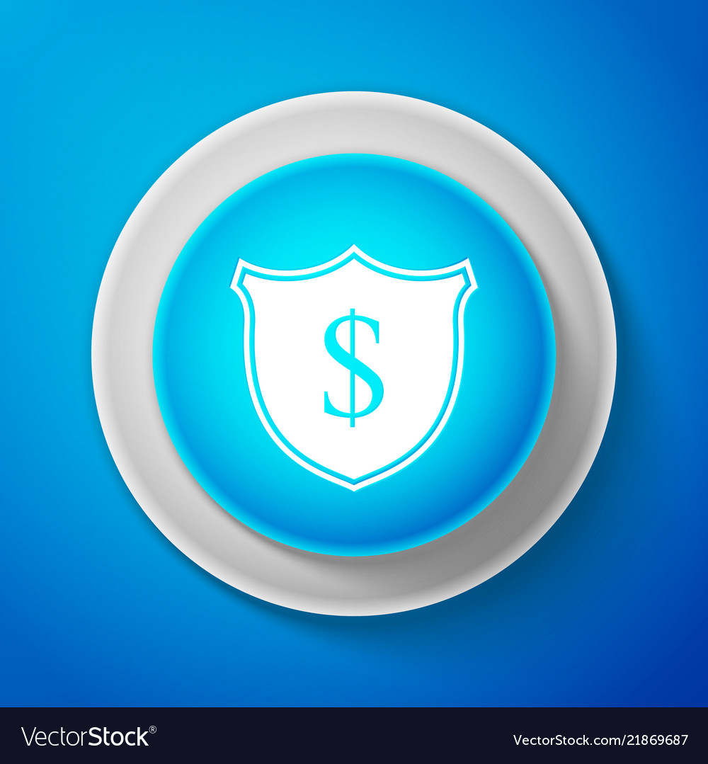 Shield and dollar icon isolated on blue background