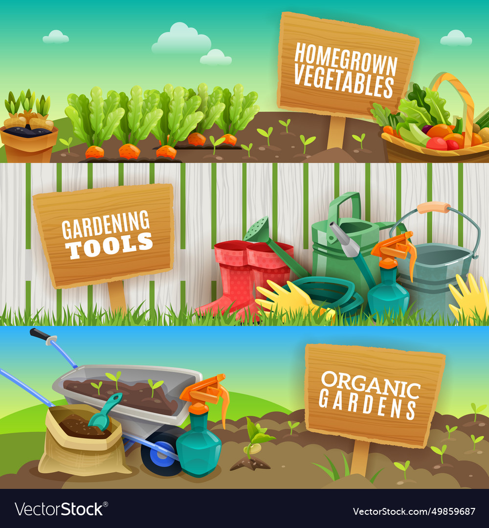 Three gardening horizontal banners