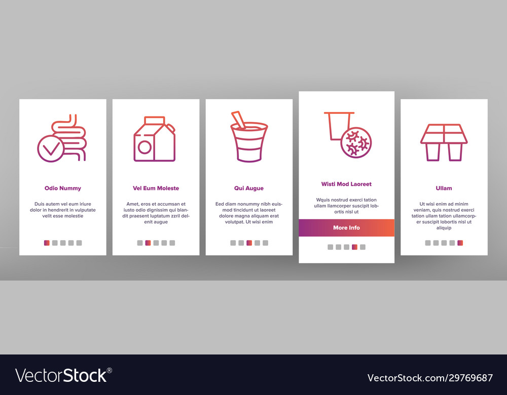 Yogurt dairy nutrition onboarding icons set vector image Yogurt dairy nutrition onboarding icons set