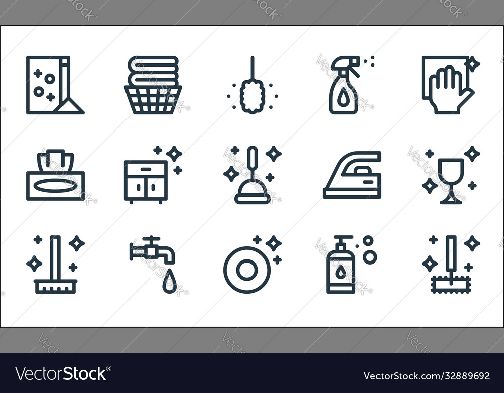 Cleaning line icons linear set quality vector image Cleaning line icons linear set quality