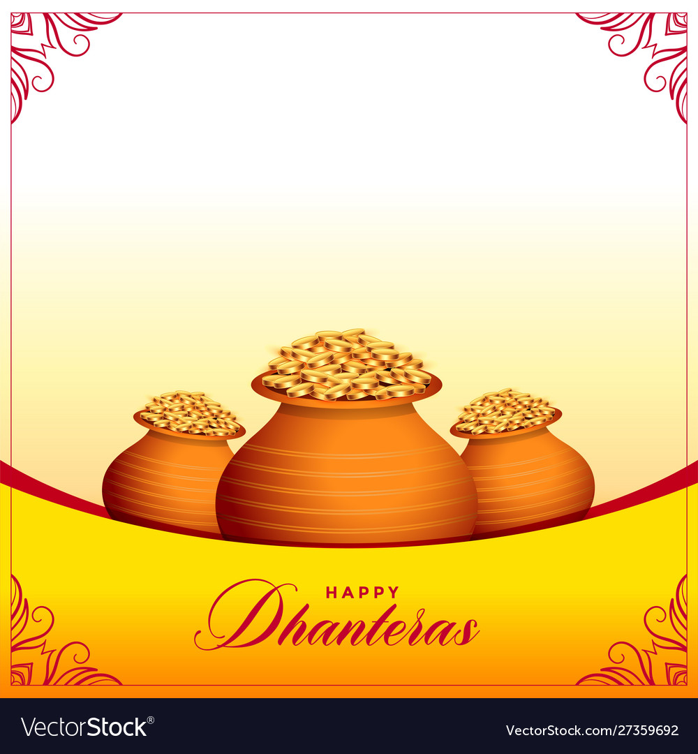 Happy dhanteras hindu festival banner with gold Vector Image