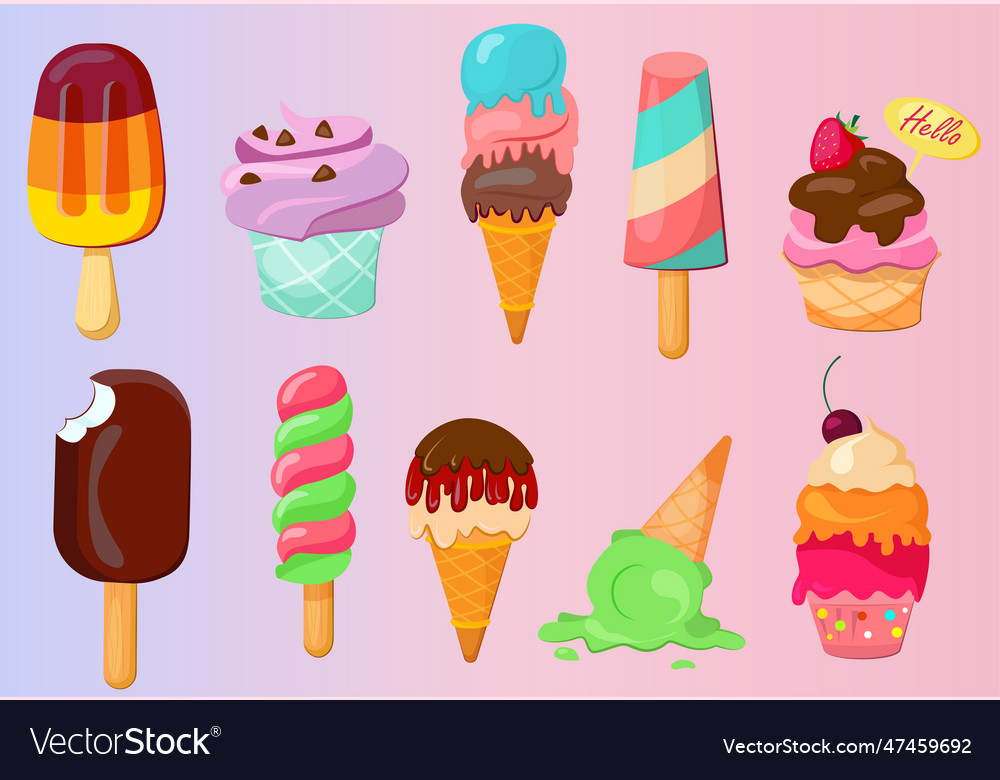 Ice cream set on gradient background