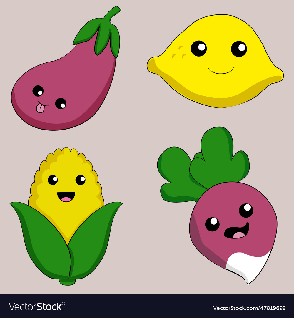 Kawaii fruit and vegetables Royalty Free Vector Image