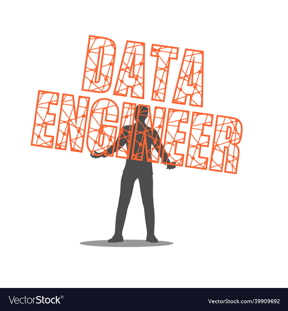 Man holding data engineer text in his hands vector image Man holding data engineer text in his hands