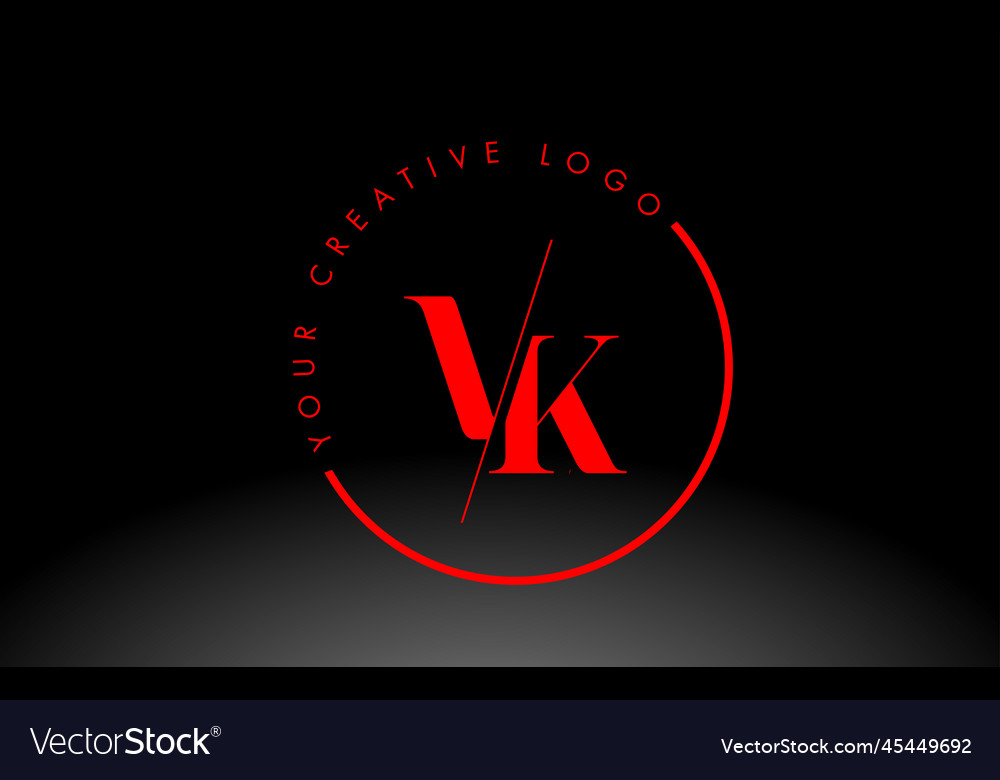 Red vk serif letter logo design with creative