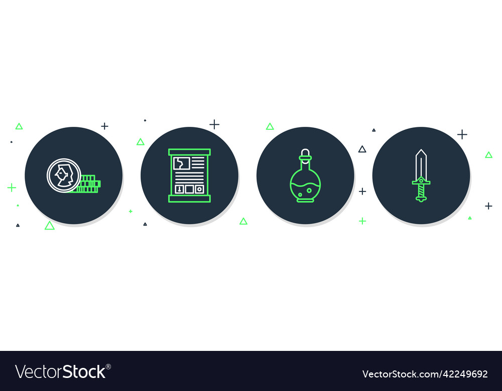 Set Linie Spielführer Flasche mit magischem Elixier vector image Set Linie Spielführer Flasche mit magischem Elixier