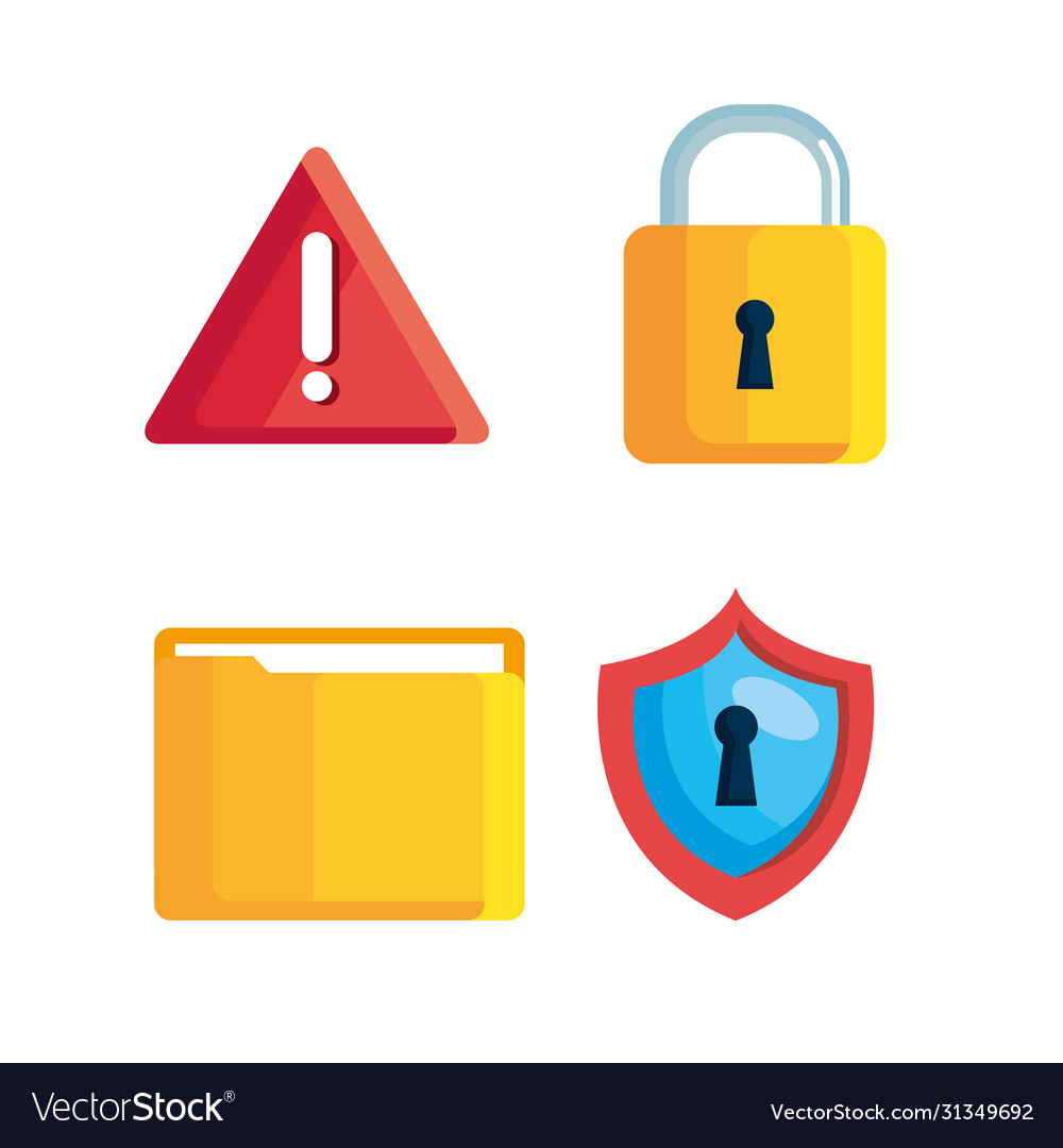 Set shield with file document and icons