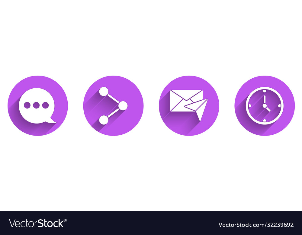 Set speech bubble chat share envelope and clock vector image Set speech bubble chat share envelope and clock