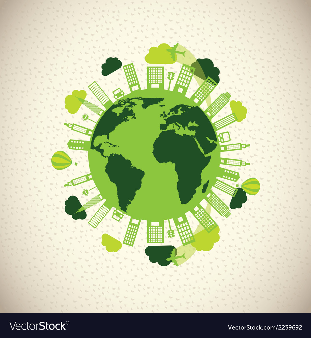 Sustainable background with a planet and building Vector Image