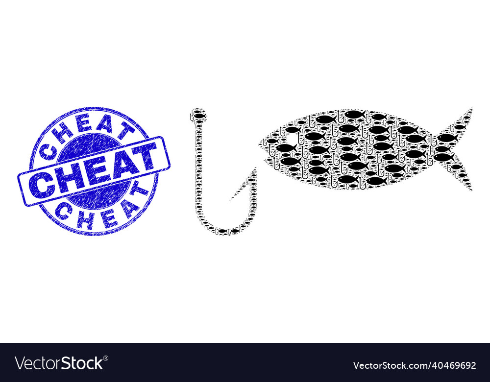 Textured cheat stamp and fishing recursive vector image Textured cheat stamp and fishing recursive
