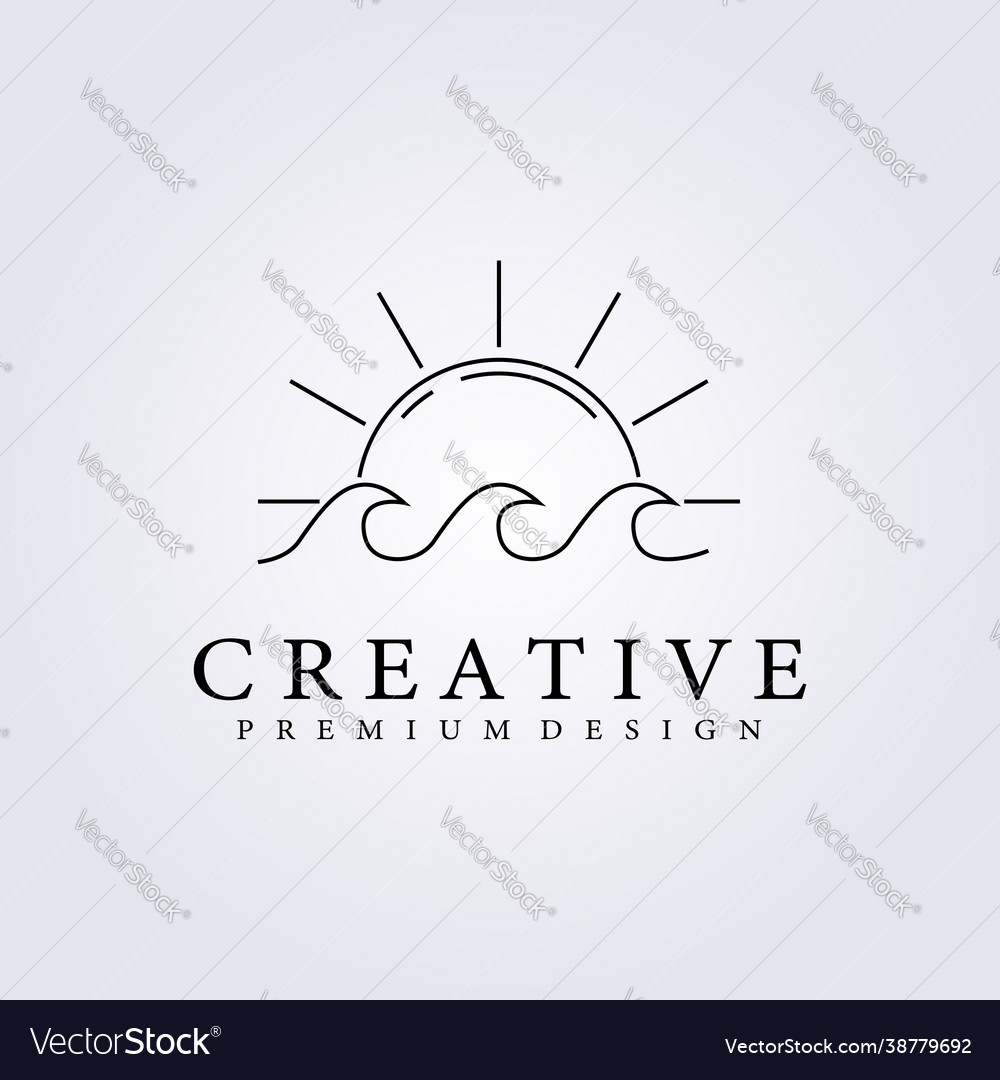 Wave sun sunset sunrise icon logo sunburst lake Vector Image