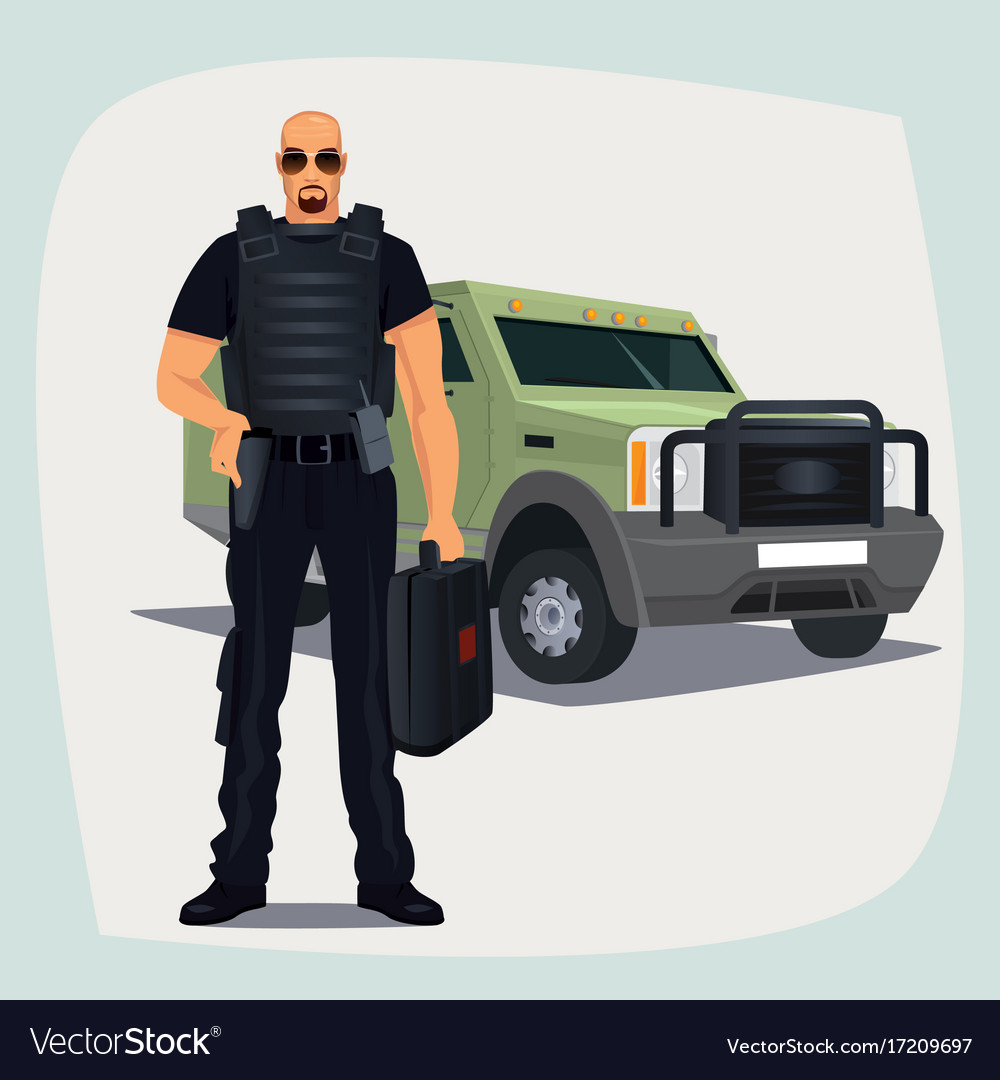 Cash and valuables in transit guard man Royalty Free Vector