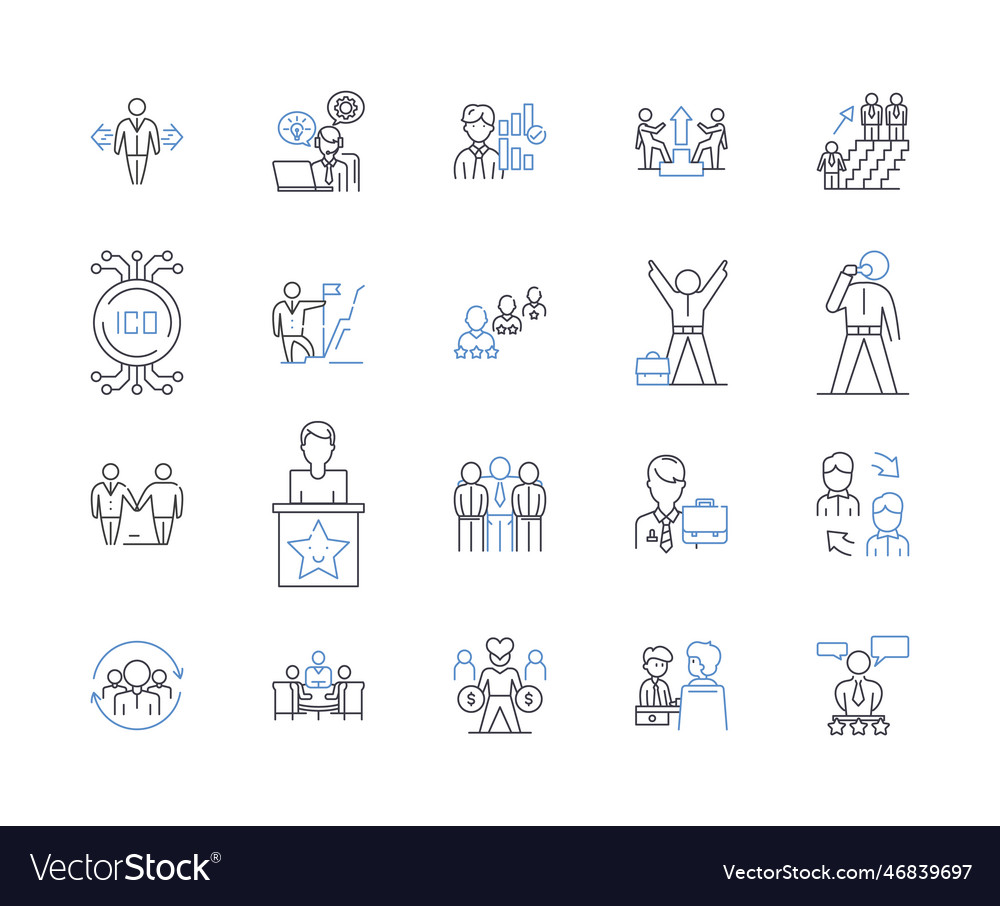 Desk bound line icons collection static seated