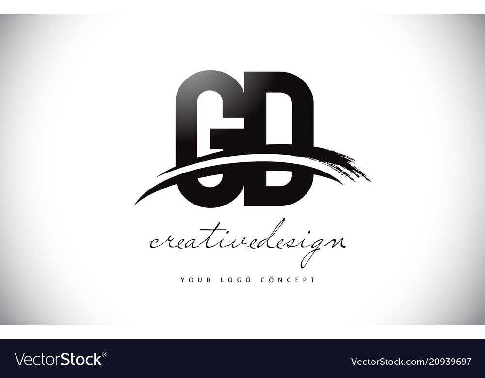 Gd g d letter logo design with swoosh and black