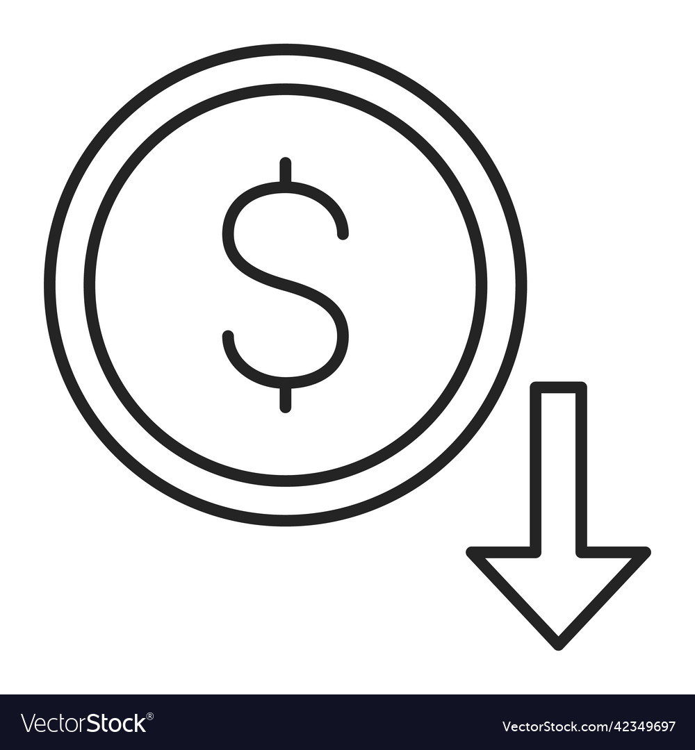 Icon of a dollar coin falling down isolated