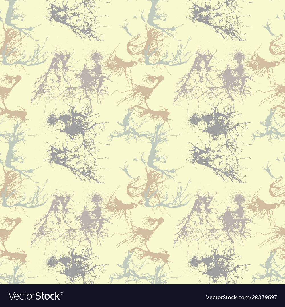 Ink blots abstract seamless pattern on ocher