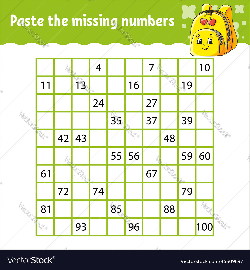 Paste the missing numbers from 1 to 100 vector image Paste the missing numbers from 1 to 100