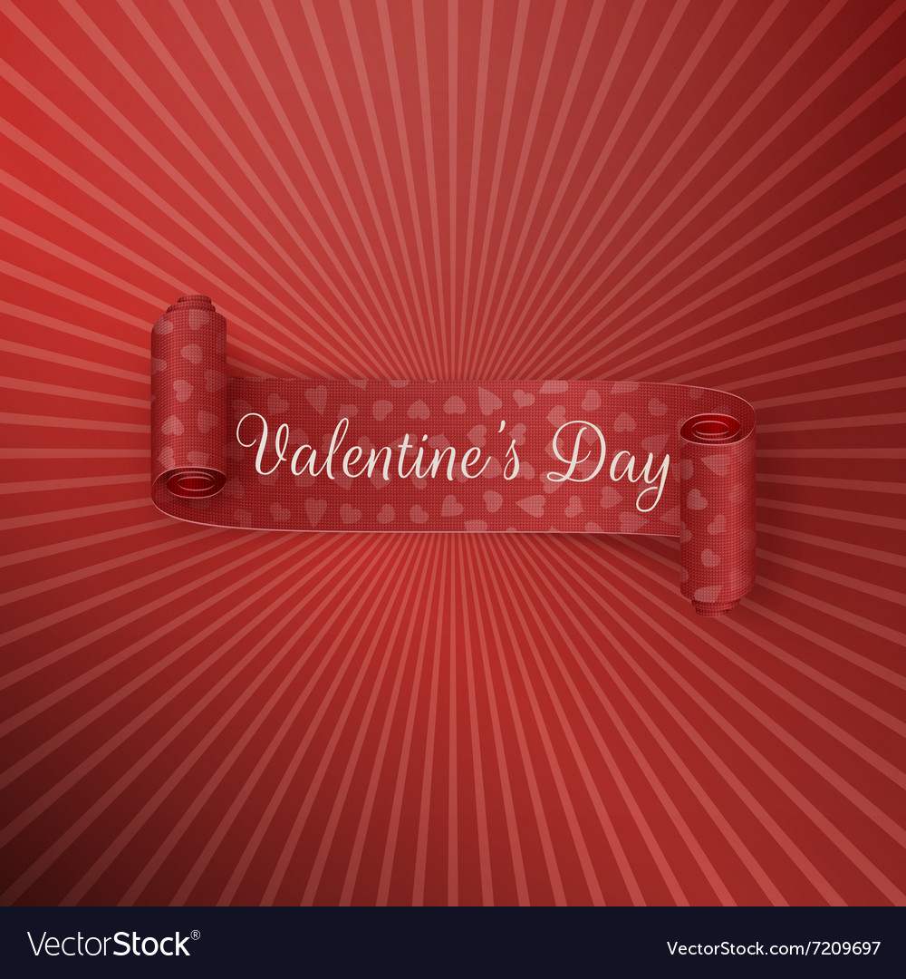 Red textile scroll ribbon with valentines day text