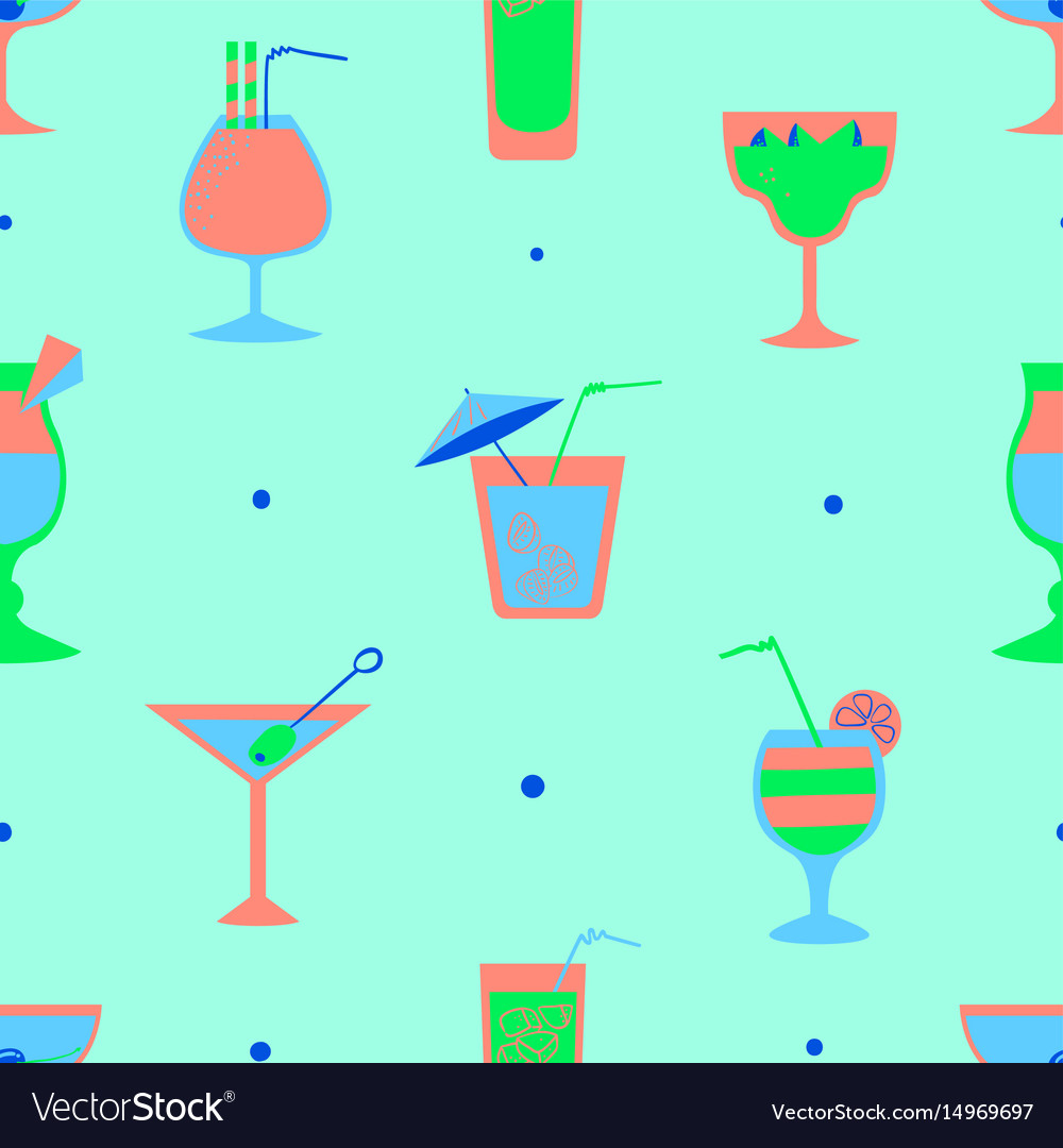 Seamless pattern with alcohol cocktails flat Vector Image Cocktail illustration set seamless pattern stock vector