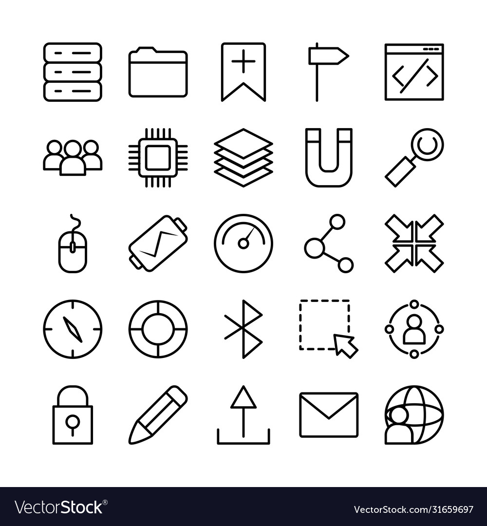 Share symbol and user interface icon set line Vector Image Share symbol and user interface icon set line