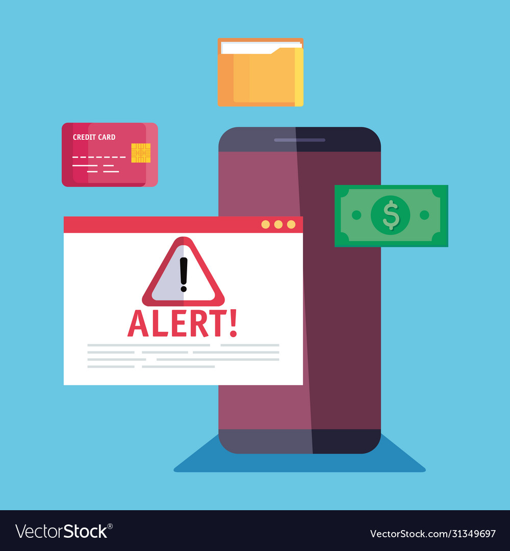 Smartphone with warning notification and icons vector image Smartphone with warning notification and icons