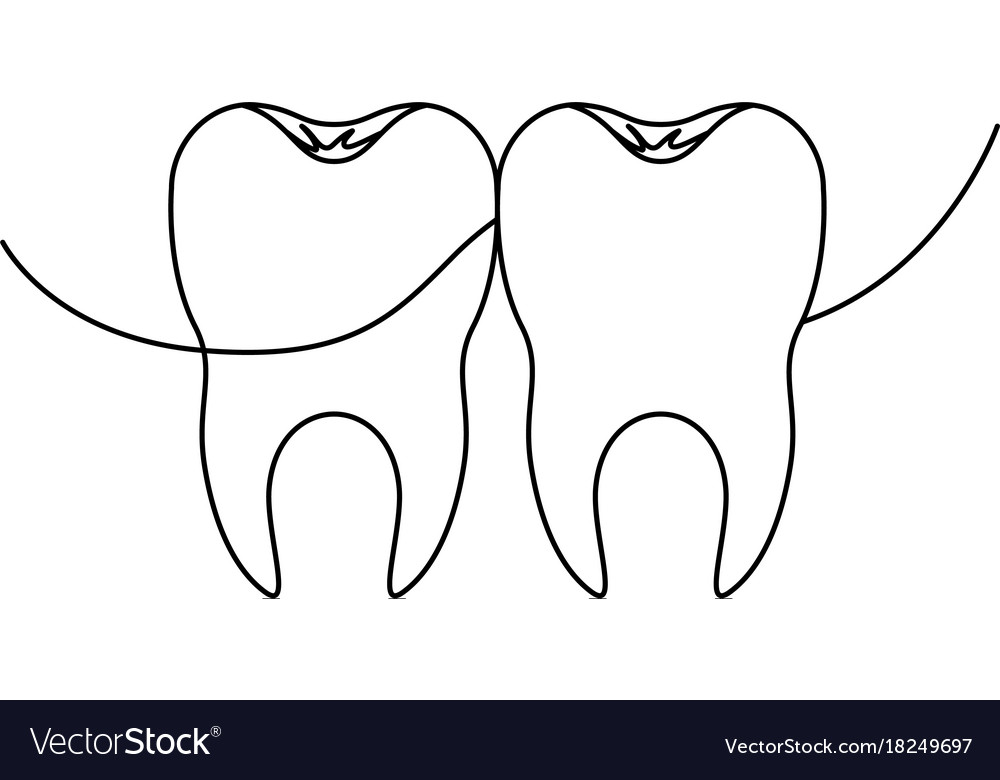 Teeth with dental floss between them in monochrome