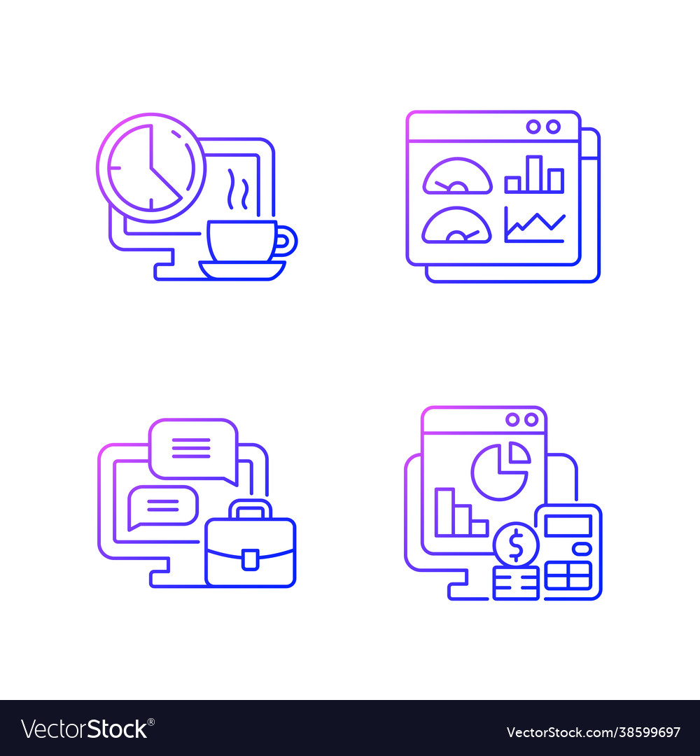 Work tracking gradient linear icons set vector image Work tracking gradient linear icons set