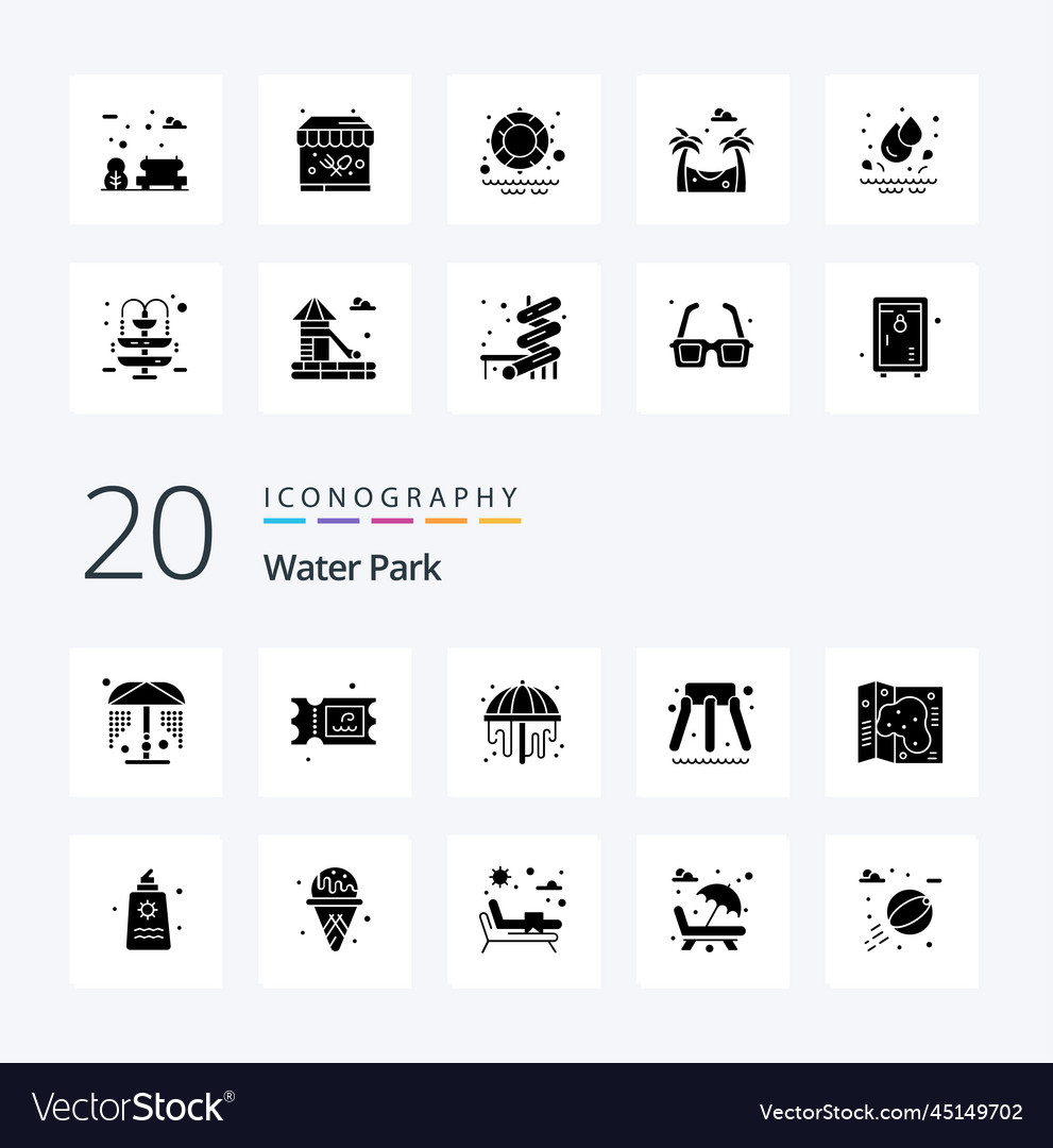 20 water park solid glyph icon pack like park Vector Image