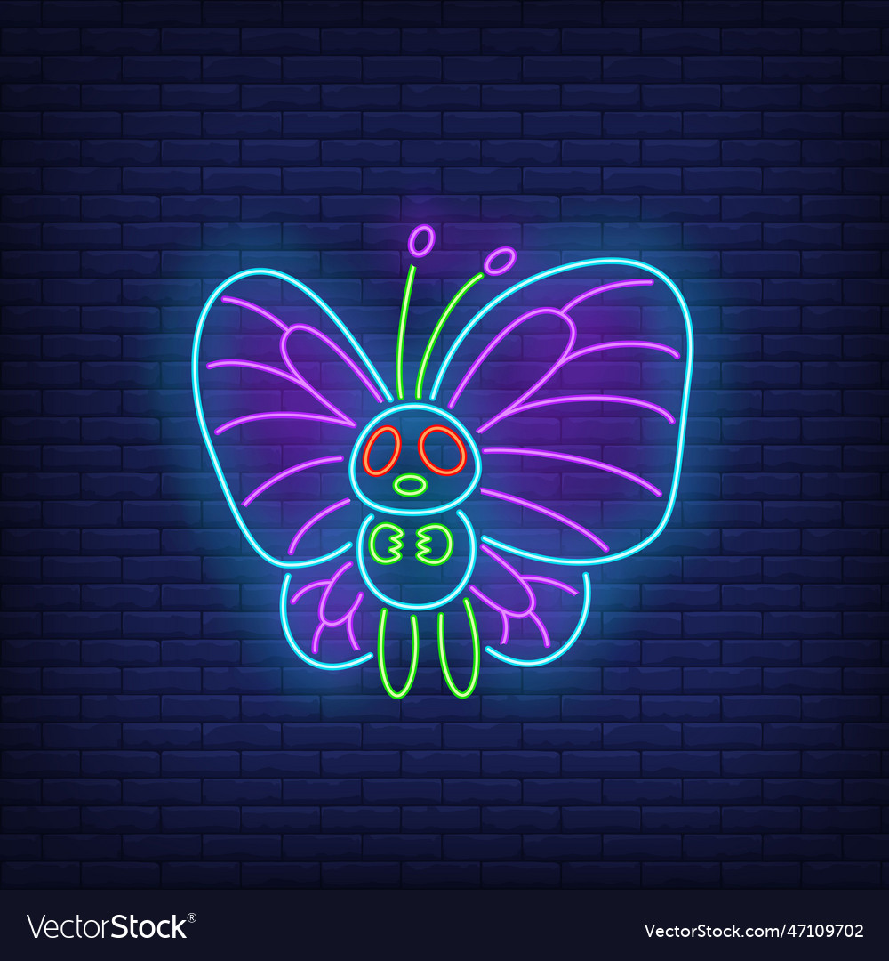 Cartoon butterfly neon sign Royalty Free Vector Image