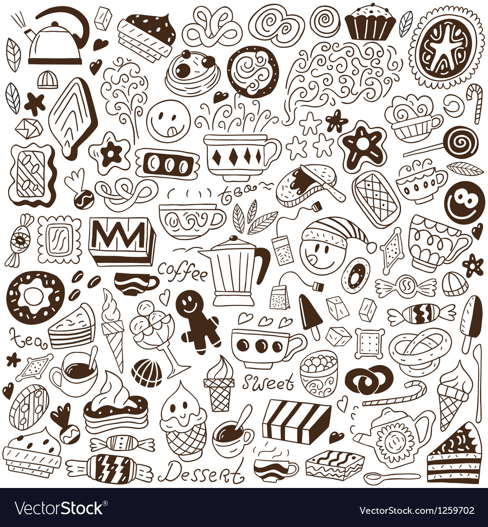 Coffee and sweets - doodles Royalty Free Vector Image