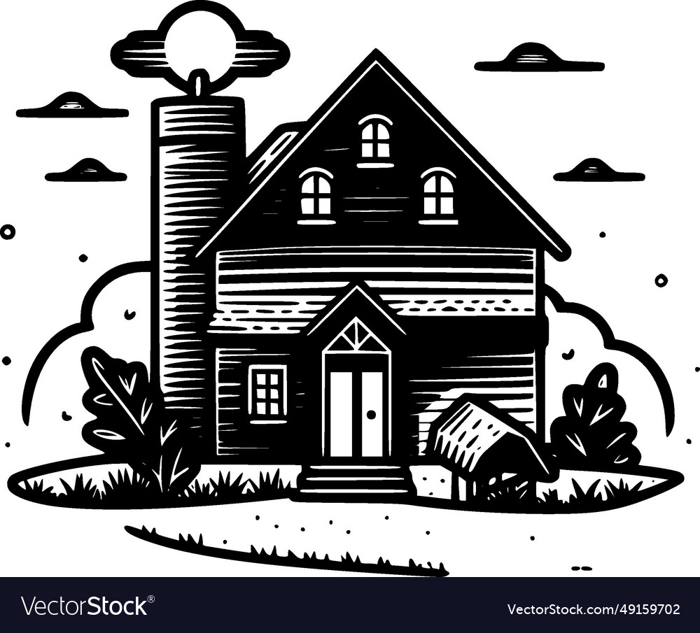 Farmhouse - black and white isolated icon