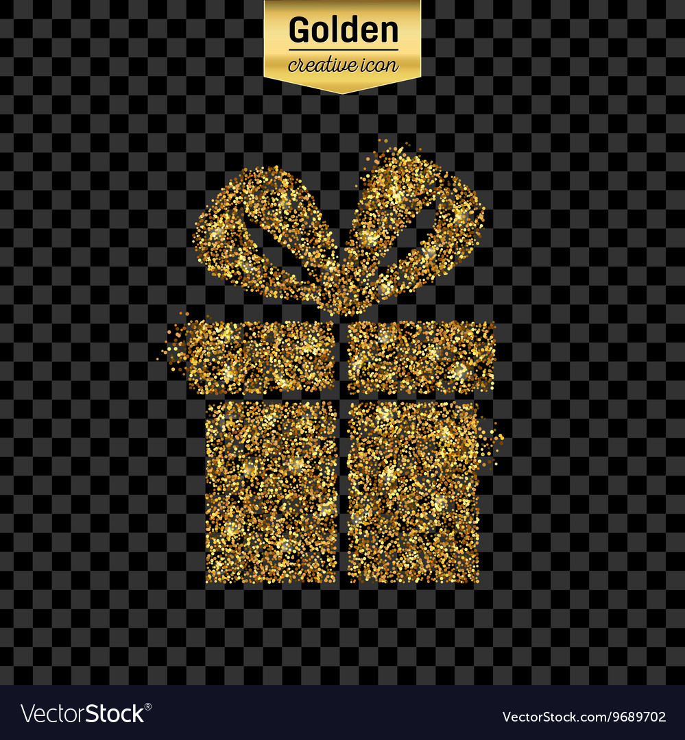 Gold glitter icon of gift box isolated on Vector Image