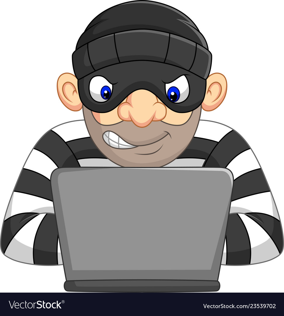 Hacker thief in mask stealing personal information