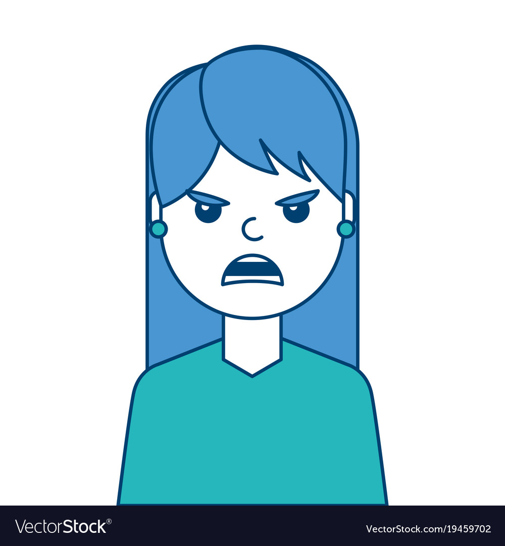 Portrait woman angry facial expression cartoon