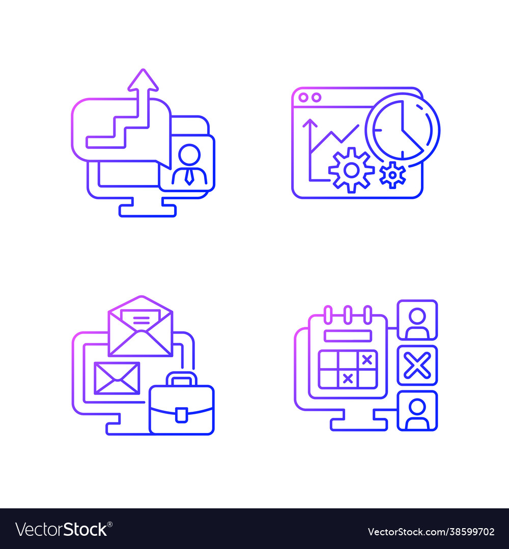 Work trackers gradient linear icons set vector image Work trackers gradient linear icons set