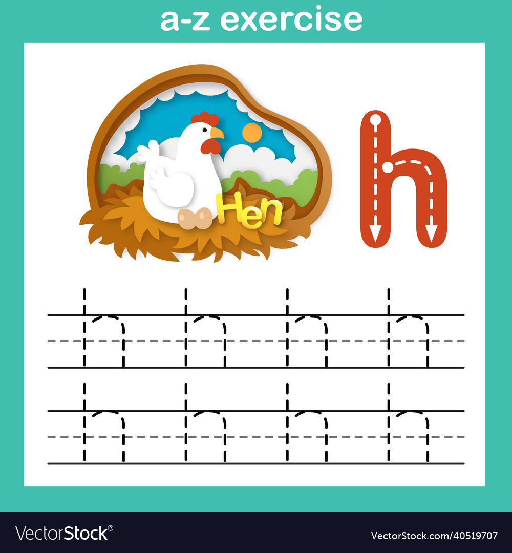 Alphabet letter h-hen exercisepaper cut concept Vector Image